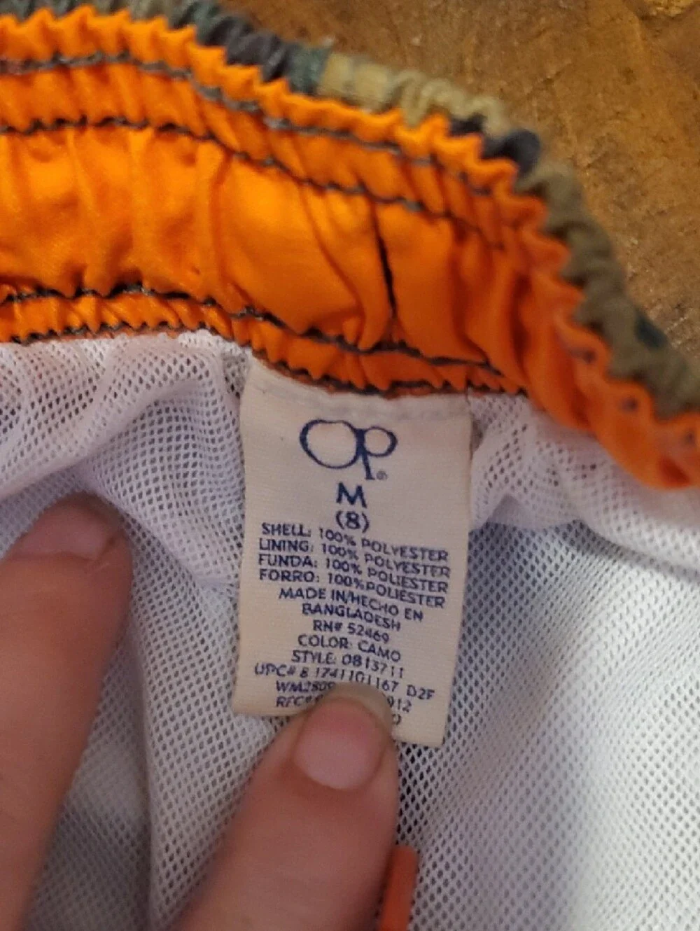 OP Boys Camo Swim Trunks with Orange Drawcord